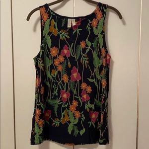 Navy/Multi floral embroidered sleeveless top